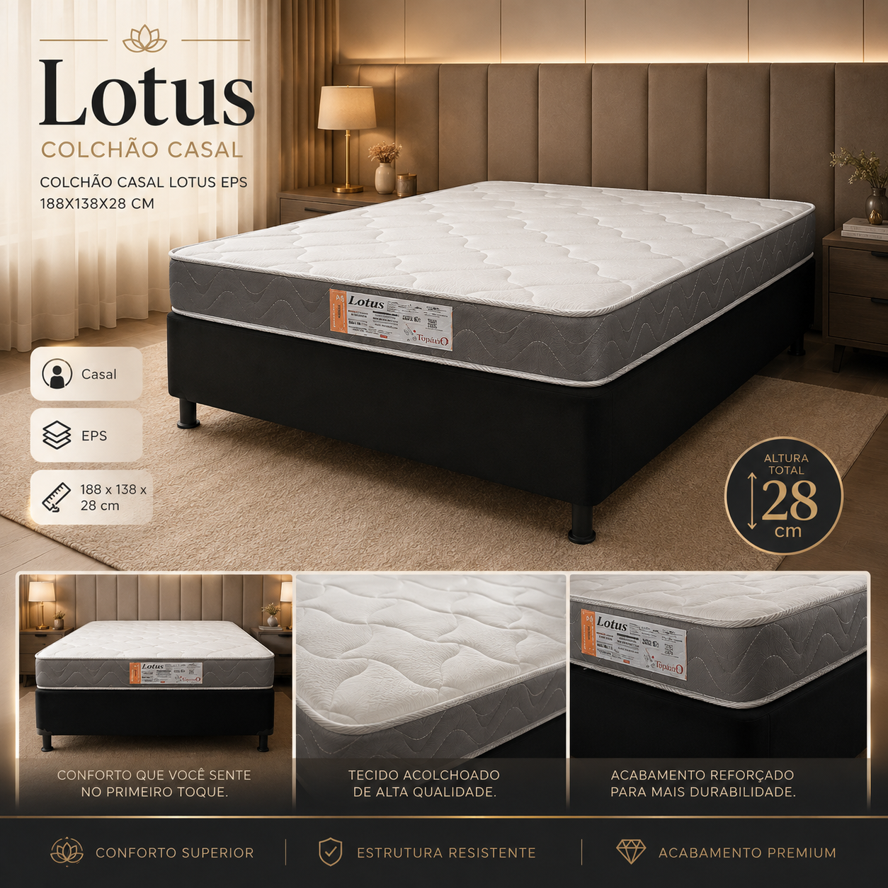 COLCHAO CASAL LOTUS EPS 188X138X28  CM — foto 1 de 1